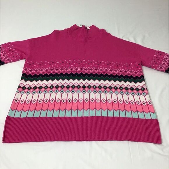 Crown & Ivy Pink Knit Ski Sweater Oversized New Size Large - Picture 3 of 11
